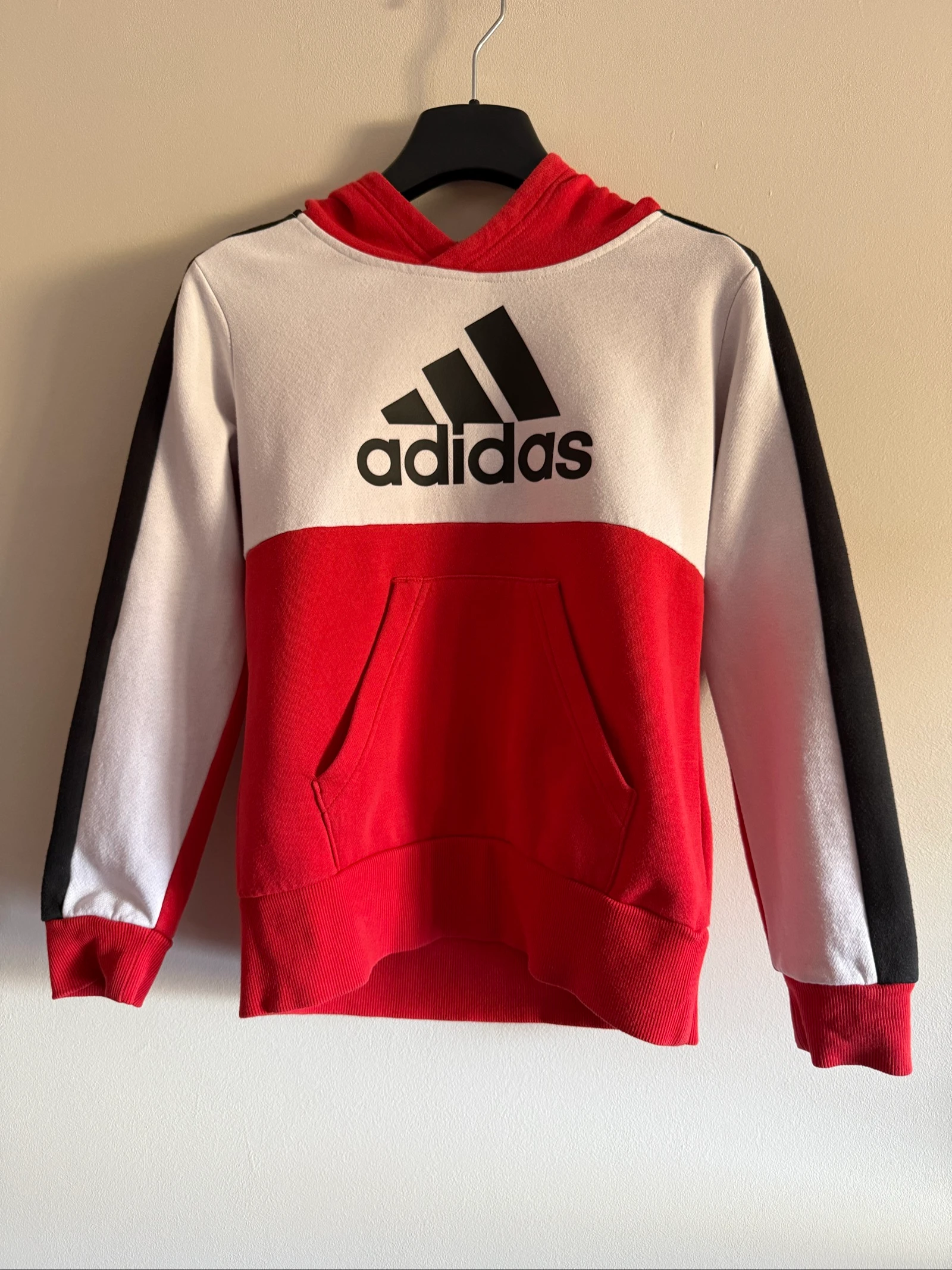 Sweat à capuche Adidas enfant 9-10 ans / 140 – Rouge, blanc & noir